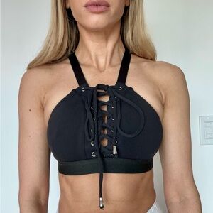 BuffBunny Black Lace-Up Sports Bra